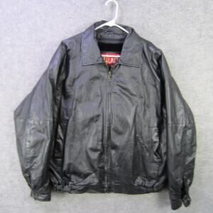 Hind Leather Jacket Mens 2XL Black Bomber Zip Front Collared Pockets Lined Coat